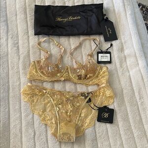 Honey Birdette Golden Floral Lace Bra Set